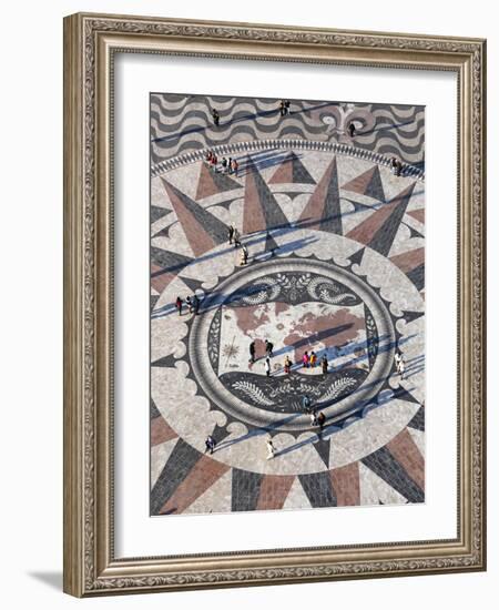 Pavement Map Showing Routes of Portugese Explorers Below Monument to Discoveries, Lisbon, Portugal-Stuart Black-Framed Photographic Print