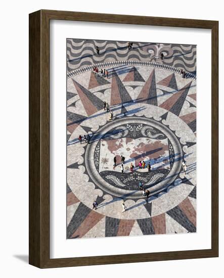 Pavement Map Showing Routes of Portugese Explorers Below Monument to Discoveries, Lisbon, Portugal-Stuart Black-Framed Photographic Print