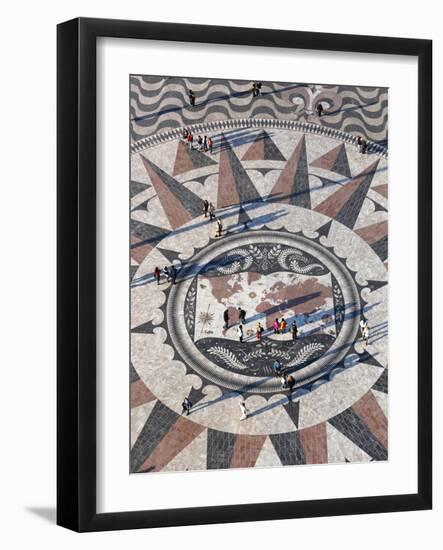 Pavement Map Showing Routes of Portugese Explorers Below Monument to Discoveries, Lisbon, Portugal-Stuart Black-Framed Photographic Print