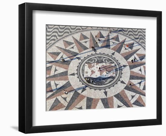 Pavement Map Showing Routes of Portugese Explorers Below Monument to Discoveries, Lisbon, Portugal-Stuart Black-Framed Photographic Print