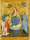 Virgin and Child Crowned by Angels, with St John the Evangelist, St Anthony Abbot, and Donor, 1400-Pavian School-Framed Premier Image Canvas