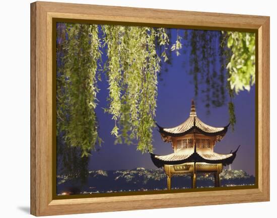 Pavilion on Xi Hu at Dusk, Hangzhou, Zhejiang, China, Asia-Ian Trower-Framed Premier Image Canvas