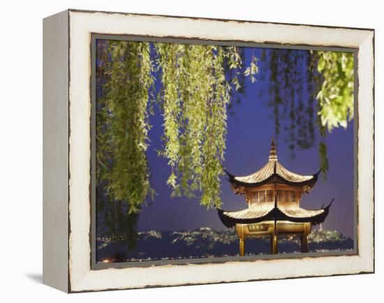 Pavilion on Xi Hu at Dusk, Hangzhou, Zhejiang, China, Asia-Ian Trower-Framed Premier Image Canvas