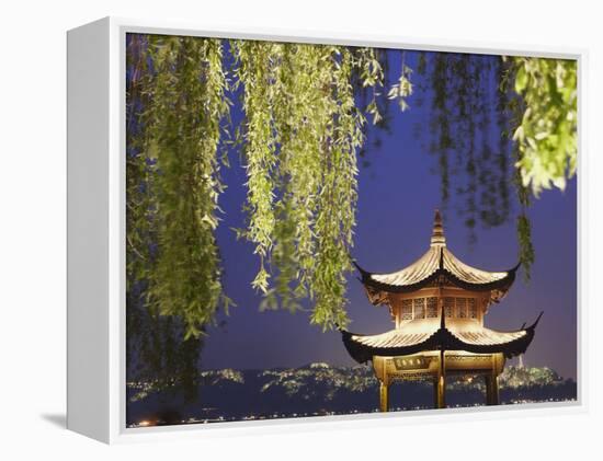 Pavilion on Xi Hu at Dusk, Hangzhou, Zhejiang, China, Asia-Ian Trower-Framed Premier Image Canvas