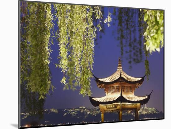 Pavilion on Xi Hu at Dusk, Hangzhou, Zhejiang, China, Asia-Ian Trower-Mounted Photographic Print