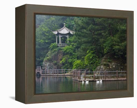 Pavilion with Lake in the Mountain, Tiantai Mountain, Zhejiang Province, China-Keren Su-Framed Premier Image Canvas