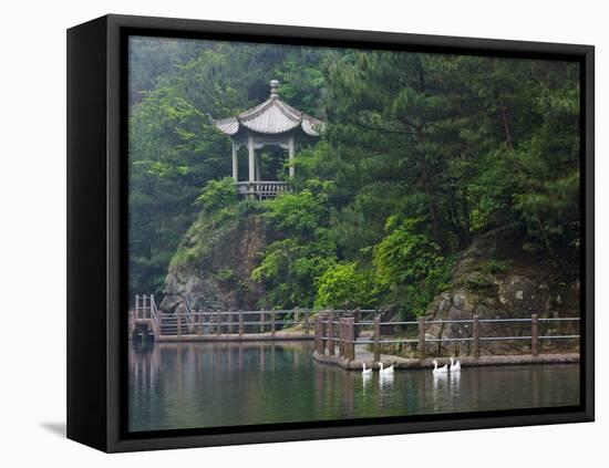 Pavilion with Lake in the Mountain, Tiantai Mountain, Zhejiang Province, China-Keren Su-Framed Premier Image Canvas