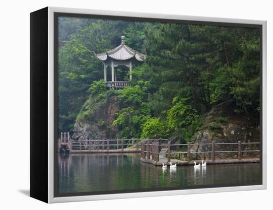 Pavilion with Lake in the Mountain, Tiantai Mountain, Zhejiang Province, China-Keren Su-Framed Premier Image Canvas