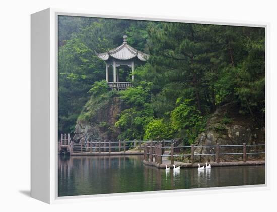 Pavilion with Lake in the Mountain, Tiantai Mountain, Zhejiang Province, China-Keren Su-Framed Premier Image Canvas