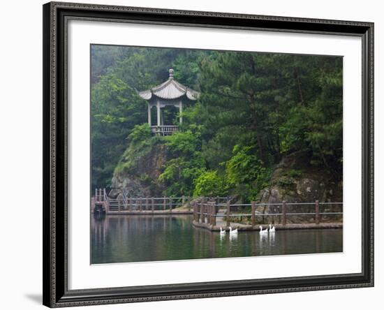 Pavilion with Lake in the Mountain, Tiantai Mountain, Zhejiang Province, China-Keren Su-Framed Photographic Print