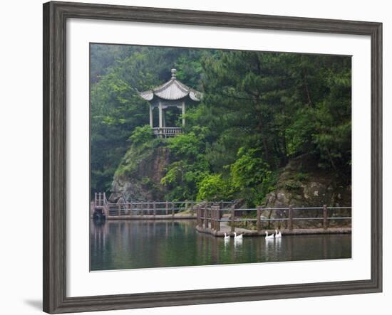 Pavilion with Lake in the Mountain, Tiantai Mountain, Zhejiang Province, China-Keren Su-Framed Photographic Print