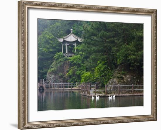 Pavilion with Lake in the Mountain, Tiantai Mountain, Zhejiang Province, China-Keren Su-Framed Photographic Print