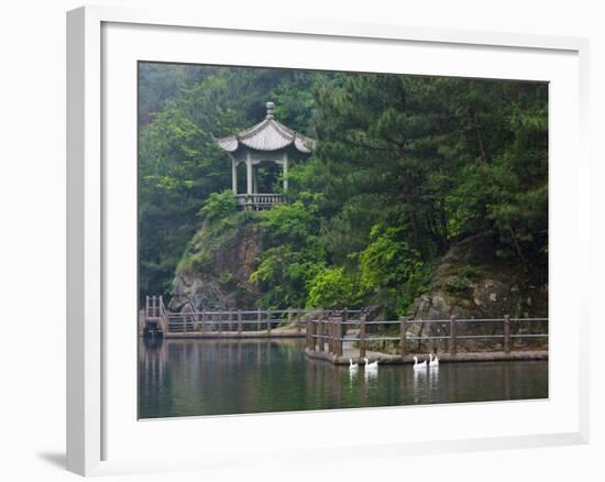 Pavilion with Lake in the Mountain, Tiantai Mountain, Zhejiang Province, China-Keren Su-Framed Photographic Print