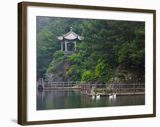 Pavilion with Lake in the Mountain, Tiantai Mountain, Zhejiang Province, China-Keren Su-Framed Photographic Print