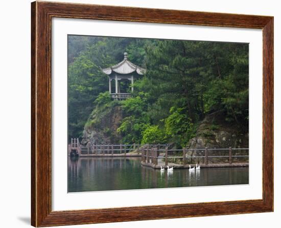 Pavilion with Lake in the Mountain, Tiantai Mountain, Zhejiang Province, China-Keren Su-Framed Photographic Print
