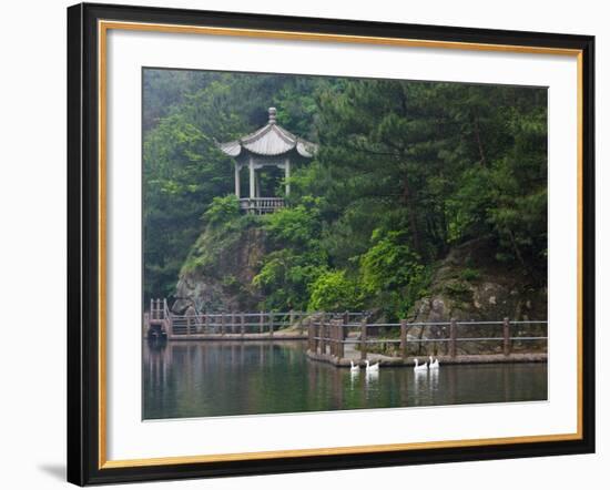 Pavilion with Lake in the Mountain, Tiantai Mountain, Zhejiang Province, China-Keren Su-Framed Photographic Print