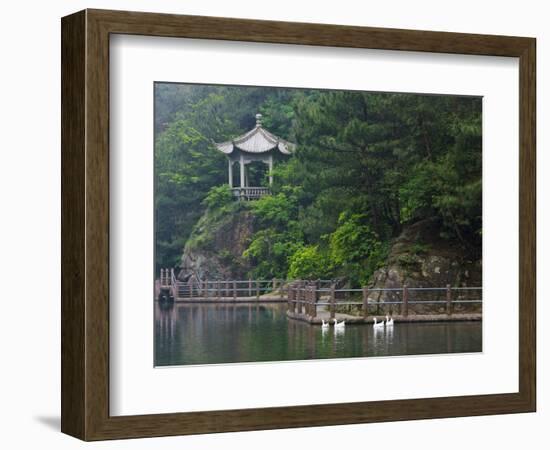 Pavilion with Lake in the Mountain, Tiantai Mountain, Zhejiang Province, China-Keren Su-Framed Photographic Print