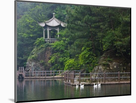 Pavilion with Lake in the Mountain, Tiantai Mountain, Zhejiang Province, China-Keren Su-Mounted Photographic Print