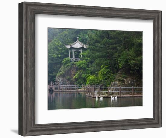 Pavilion with Lake in the Mountain, Tiantai Mountain, Zhejiang Province, China-Keren Su-Framed Premium Photographic Print