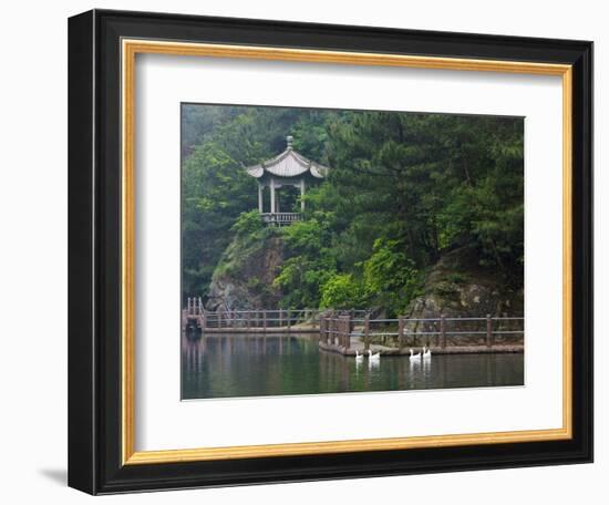 Pavilion with Lake in the Mountain, Tiantai Mountain, Zhejiang Province, China-Keren Su-Framed Premium Photographic Print