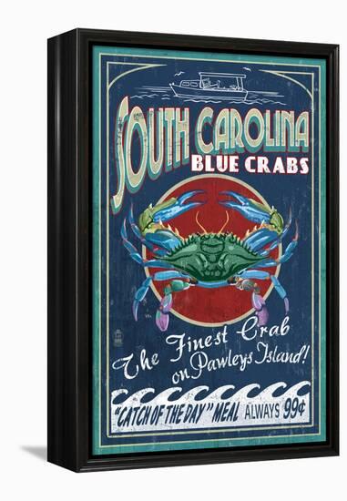 Pawleys Island, South Carolina - Blue Crabs-Lantern Press-Framed Stretched Canvas