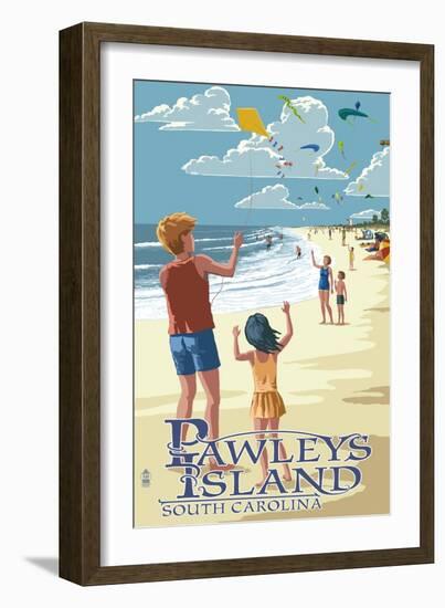 Pawleys Island, South Carolina - Kite Flyers-Lantern Press-Framed Art Print