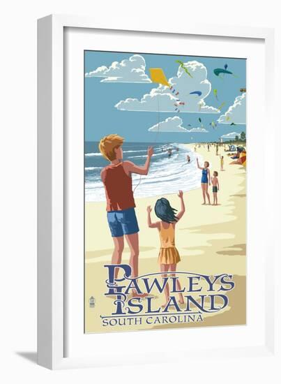 Pawleys Island, South Carolina - Kite Flyers-Lantern Press-Framed Art Print