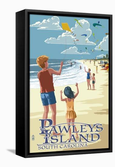 Pawleys Island, South Carolina - Kite Flyers-Lantern Press-Framed Stretched Canvas