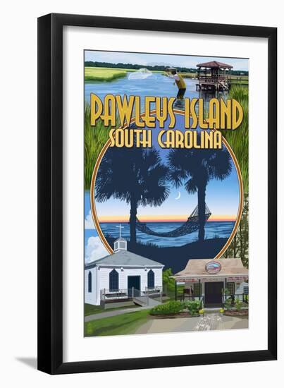 Pawleys Island, South Carolina - Montage-Lantern Press-Framed Art Print