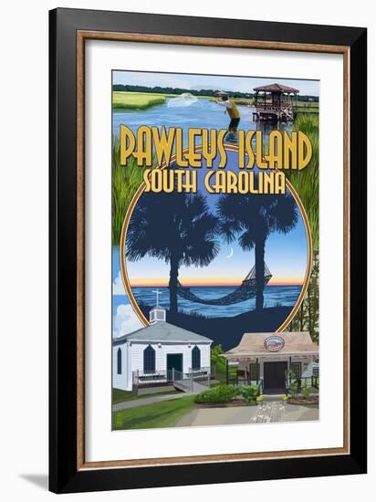 Pawleys Island, South Carolina - Montage-Lantern Press-Framed Art Print