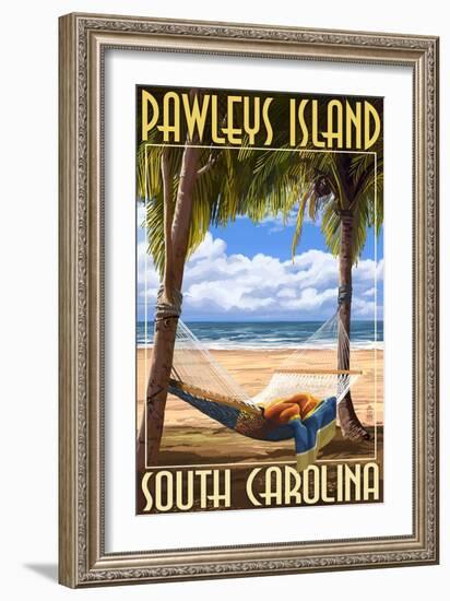 Pawleys Island, South Carolina - Palms and Hammock-Lantern Press-Framed Art Print