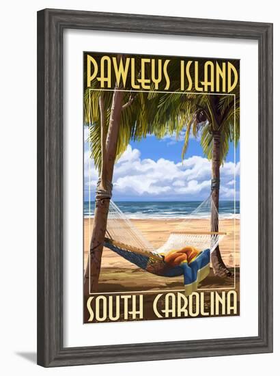 Pawleys Island, South Carolina - Palms and Hammock-Lantern Press-Framed Art Print