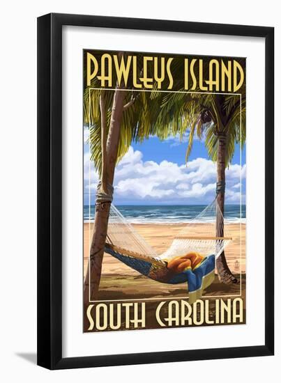 Pawleys Island, South Carolina - Palms and Hammock-Lantern Press-Framed Art Print