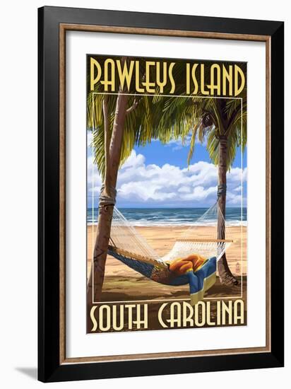 Pawleys Island, South Carolina - Palms and Hammock-Lantern Press-Framed Art Print