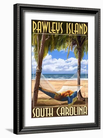 Pawleys Island, South Carolina - Palms and Hammock-Lantern Press-Framed Art Print