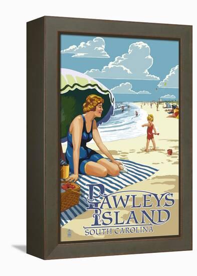 Pawleys Island, South Carolina - Woman on Beach-Lantern Press-Framed Stretched Canvas