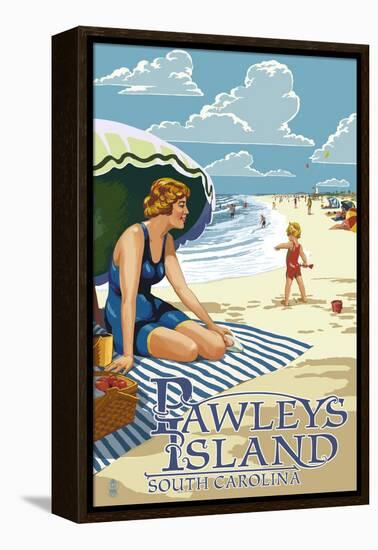 Pawleys Island, South Carolina - Woman on Beach-Lantern Press-Framed Stretched Canvas