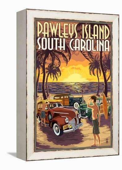 Pawleys Island, South Carolina - Woodies on Beach-Lantern Press-Framed Stretched Canvas