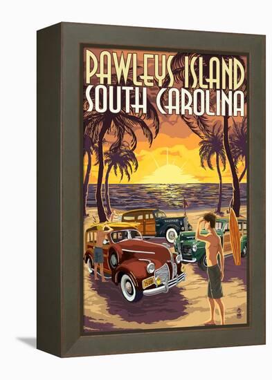 Pawleys Island, South Carolina - Woodies on Beach-Lantern Press-Framed Stretched Canvas