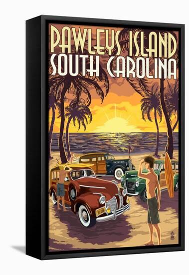 Pawleys Island, South Carolina - Woodies on Beach-Lantern Press-Framed Stretched Canvas