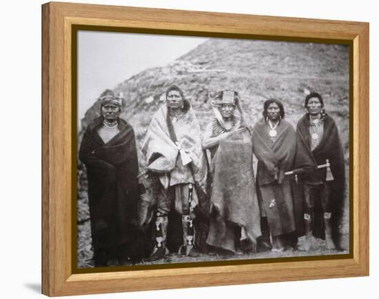 Pawnee People in Front of a Tribal Earth Lodge, C.1869 (B/W Photo)-William Henry Jackson-Framed Premier Image Canvas
