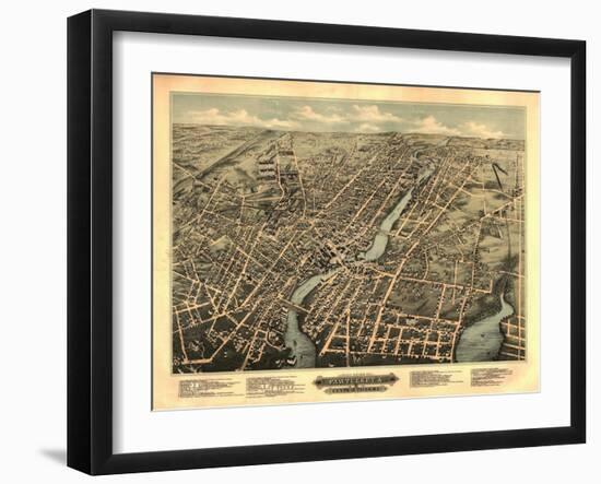 Pawtucket, Rhode Island - Panoramic Map-Lantern Press-Framed Art Print