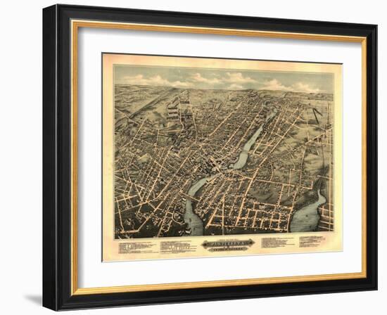 Pawtucket, Rhode Island - Panoramic Map-Lantern Press-Framed Art Print