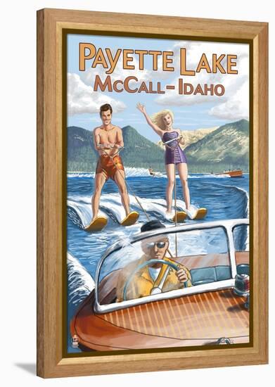 Payette Lake, McCall, Idaho - Water Skiing Scene-Lantern Press-Framed Stretched Canvas