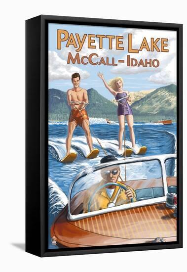 Payette Lake, McCall, Idaho - Water Skiing Scene-Lantern Press-Framed Stretched Canvas