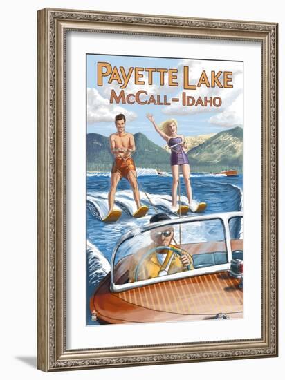 Payette Lake, McCall, Idaho - Water Skiing Scene-Lantern Press-Framed Art Print
