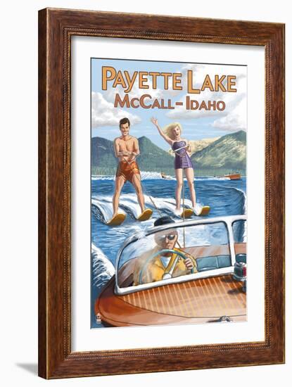 Payette Lake, McCall, Idaho - Water Skiing Scene-Lantern Press-Framed Art Print