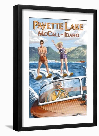 Payette Lake, McCall, Idaho - Water Skiing Scene-Lantern Press-Framed Art Print