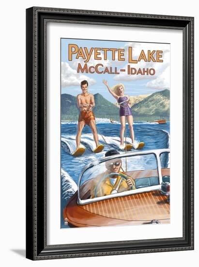 Payette Lake, McCall, Idaho - Water Skiing Scene-Lantern Press-Framed Art Print