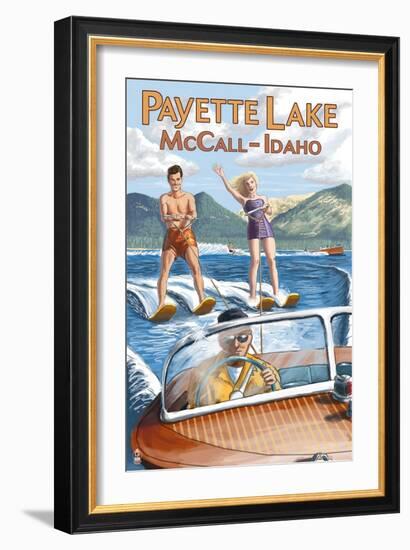 Payette Lake, McCall, Idaho - Water Skiing Scene-Lantern Press-Framed Art Print